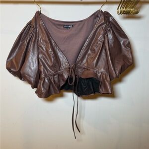 Fashion Nova Brown Faux Leather Blouse